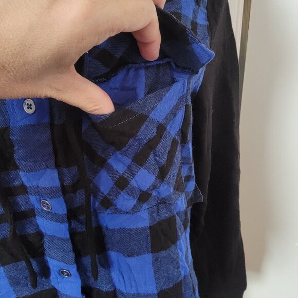 NOBO NO Boundaries Blue/Black Flannel Button Down Hoodie w Fleece Lining - Picture 5 of 9